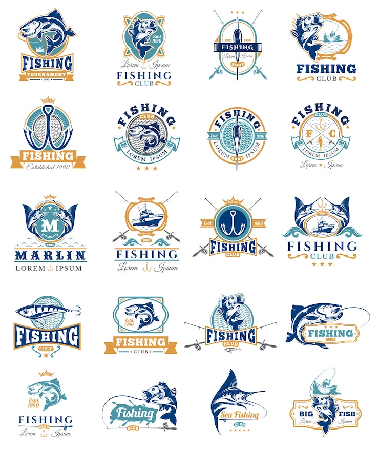 Vector Gratis set of vector badges, stickers on catching fish.