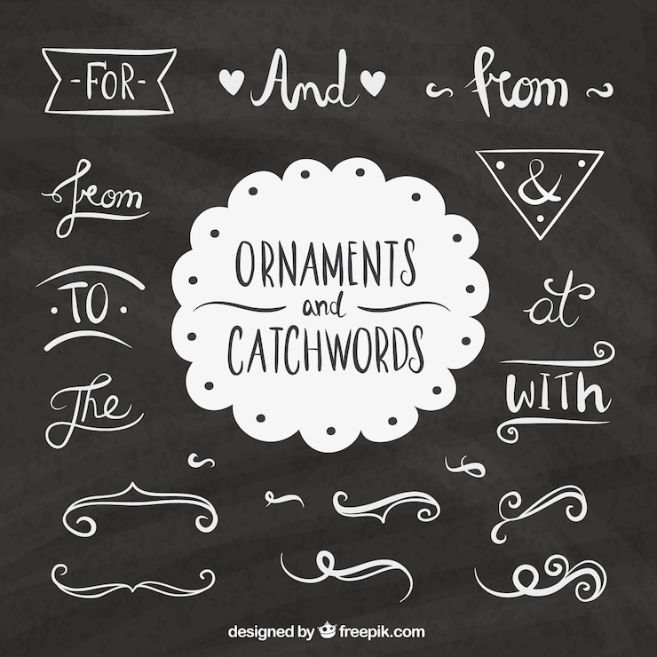 Vector Gratis set of words and hand drawn ornamental elements