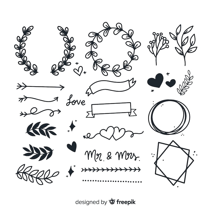 Vector Gratis set ornamen pernikahan digambar tangan