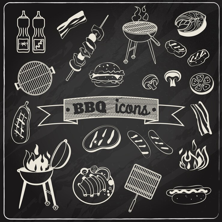 Vector Gratis set papan tulis barbeque
