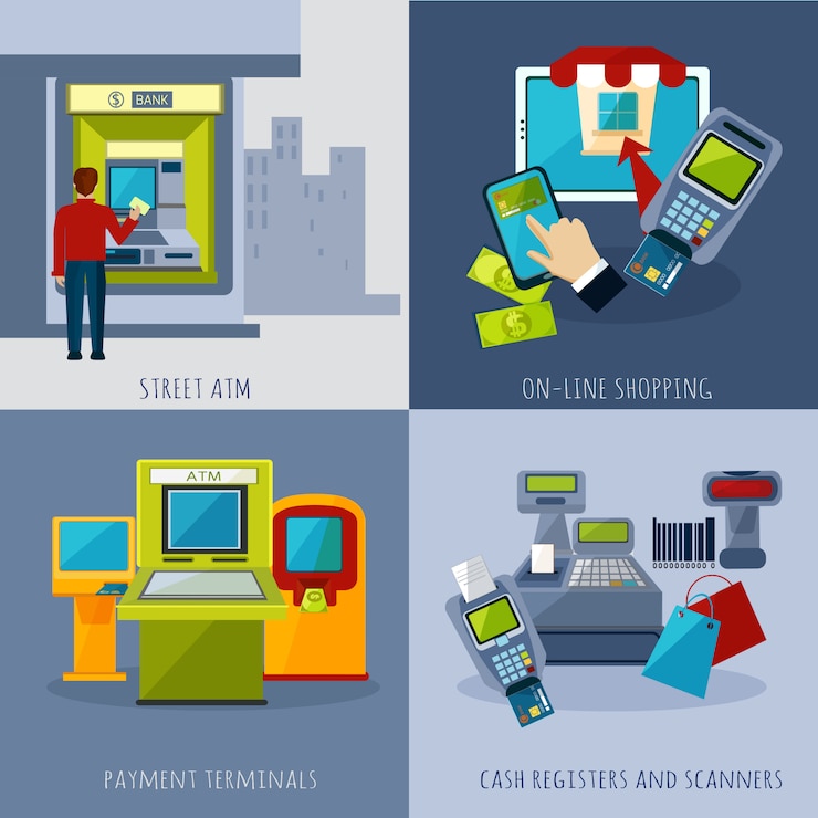 Vector Gratis set pembayaran atm