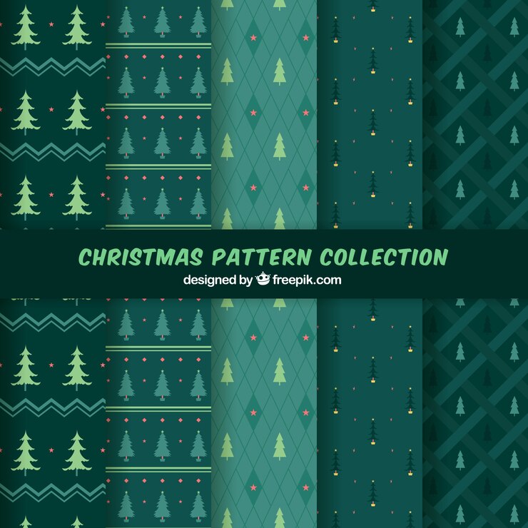 Vector Gratis set pola pohon natal vintage