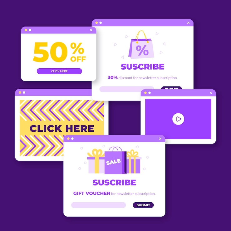 Vector Gratis set pop up berbeda desain datar