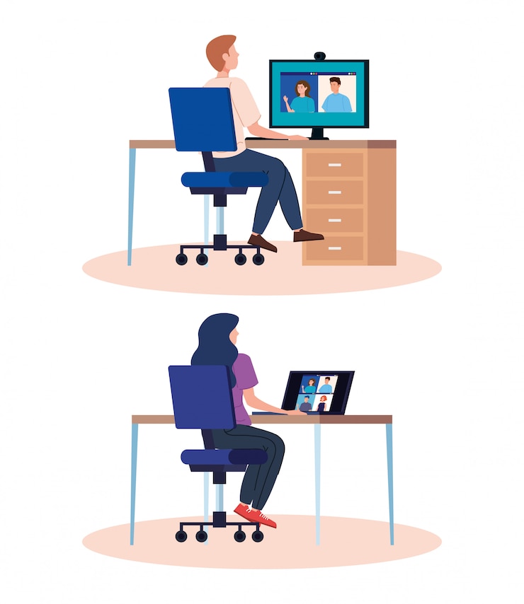 Vector Gratis set scenes of people in video conference