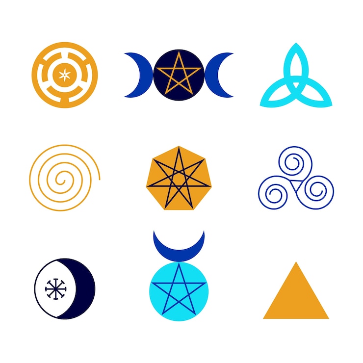 Vector Gratis set simbol wiccan desain datar