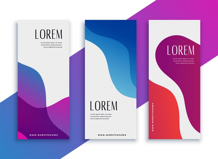 Vector Gratis set spanduk bentuk kurva warna-warni abstrak