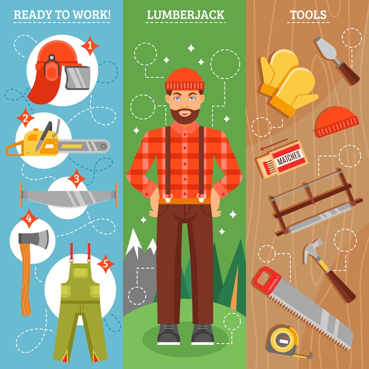 Vector Gratis set spanduk vertikal pekerjaan penebang kayu