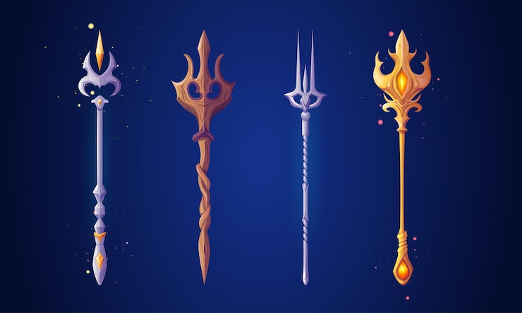 Vector Gratis set staf trident terisolasi pada latar belakang