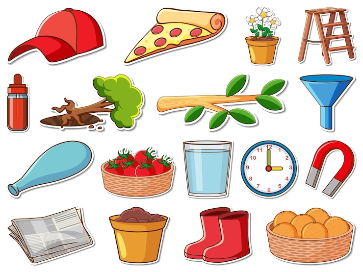 Vector Gratis set stiker benda-benda harian campuran