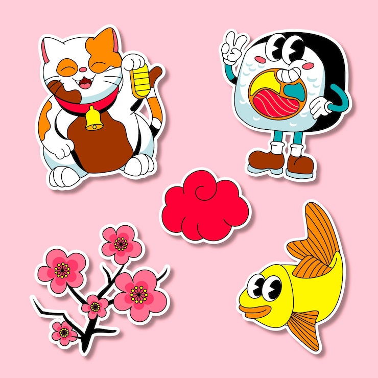 Vector Gratis set stiker jepang digambar tangan