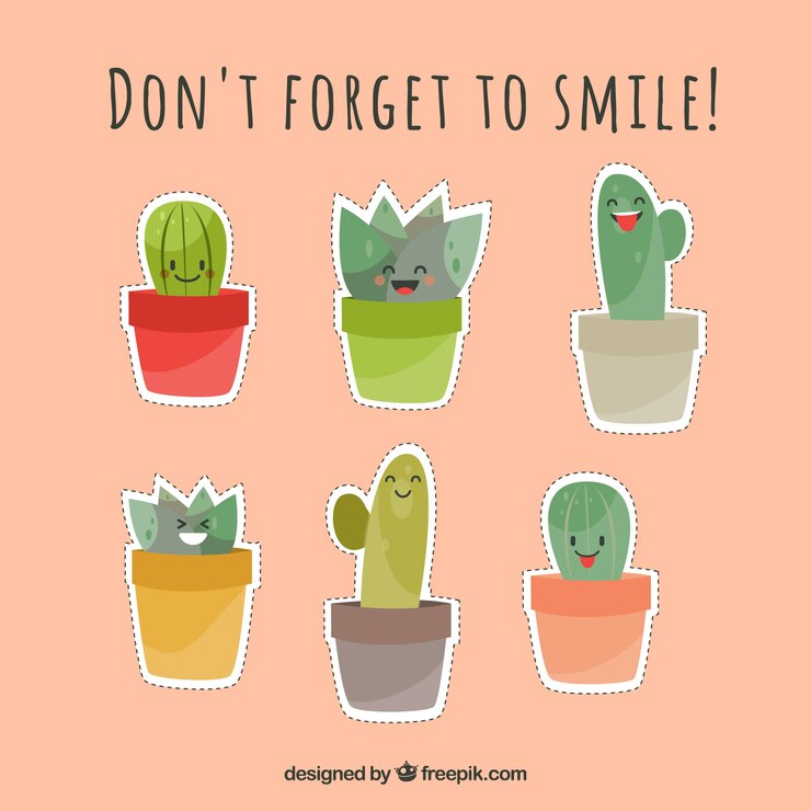 Vector Gratis set stiker kaktus yang menyenangkan