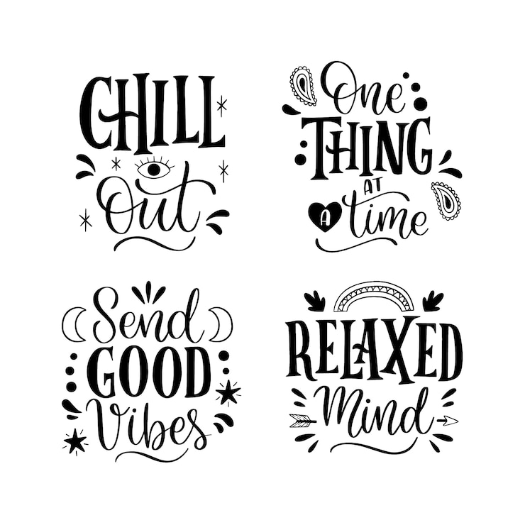 Vector Gratis set stiker tulisan hitam chill out