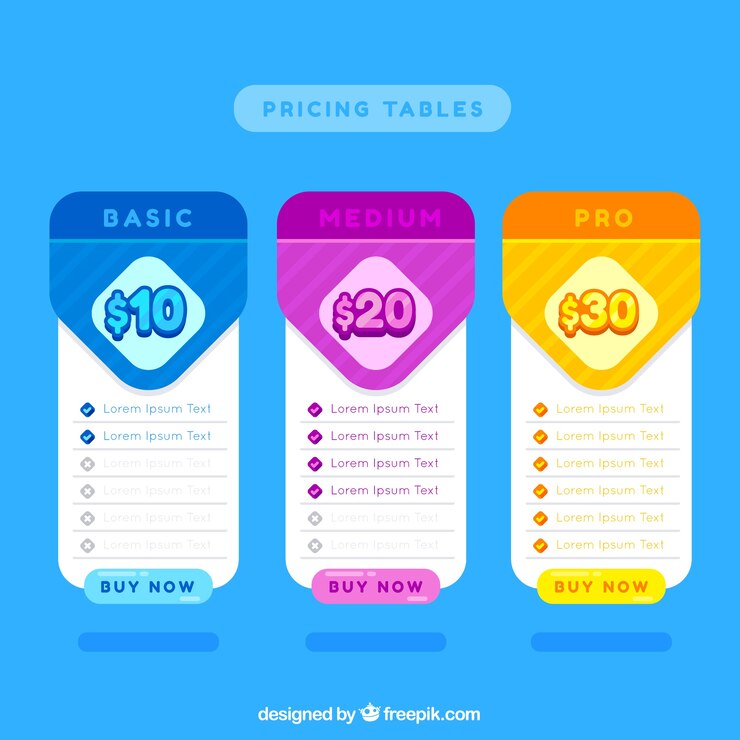 Vector Gratis set tabel penetapan harga