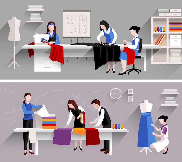 Vector Gratis set templat desain toko penjahit studio jahit