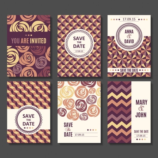 Vector Gratis set undangan pernikahan