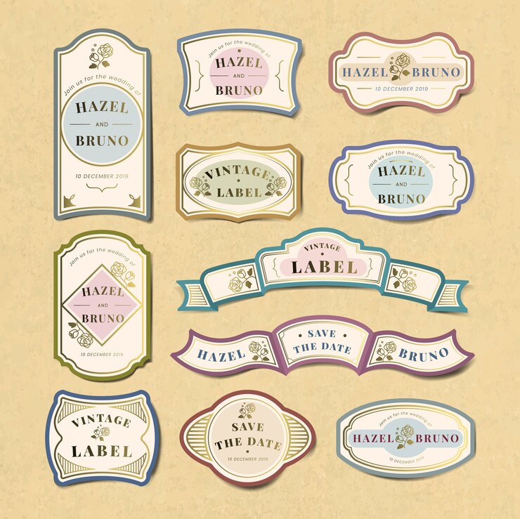 Vector Gratis set vektor label undangan pernikahan vintage
