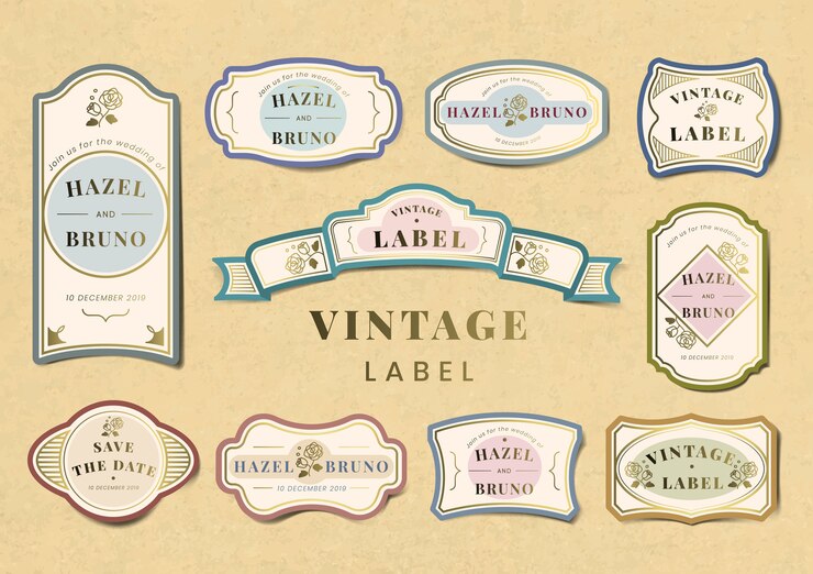 Vector Gratis set vektor label undangan pernikahan vintage