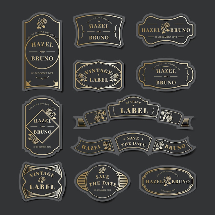 Vector Gratis set vektor label undangan pernikahan vintage