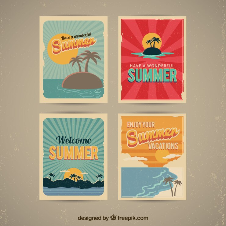 Vector Gratis several summer carda in retro style