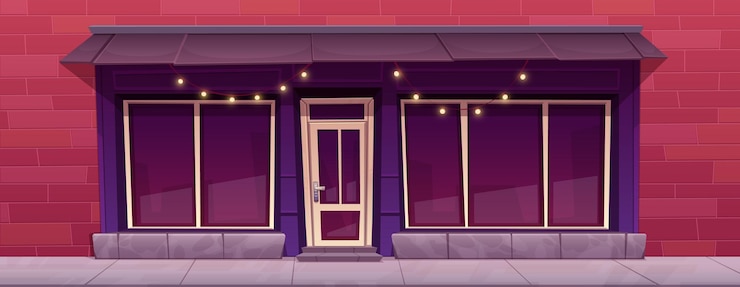 Vector Gratis shop facade with garland traditional store front