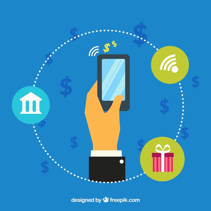 Vector Gratis shopping and paying with smartphone