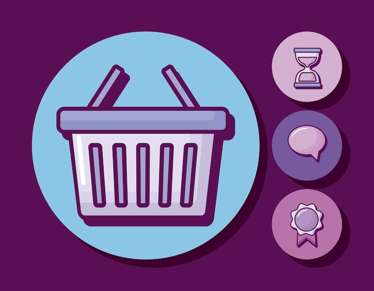 Vector Gratis shopping basket with set icons