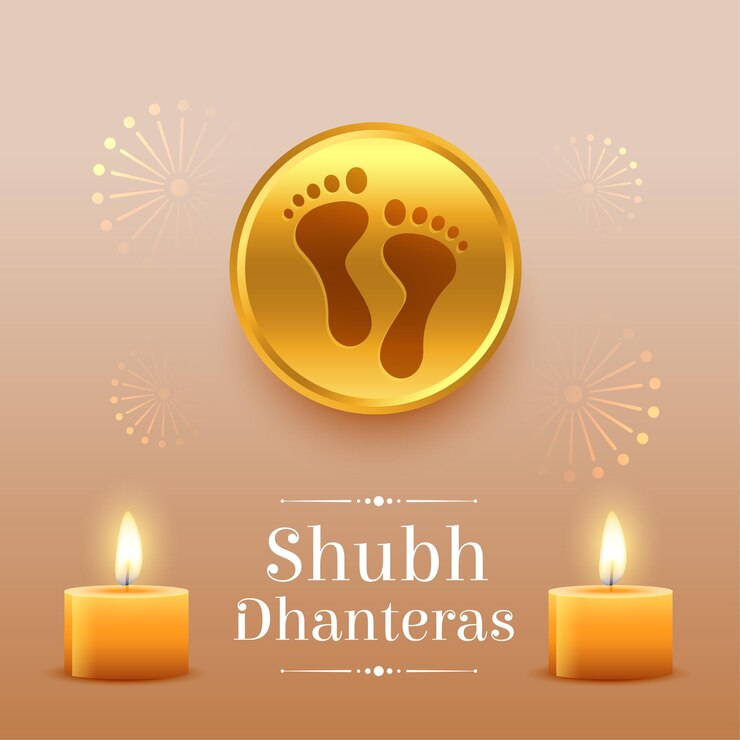 Vector Gratis shubh dhanteras greeting card with goddess foot print on golden coin