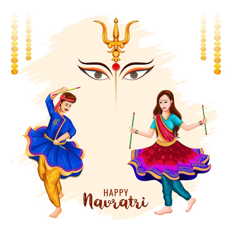 Vector Gratis shubh navratri with garba couple celebration card background