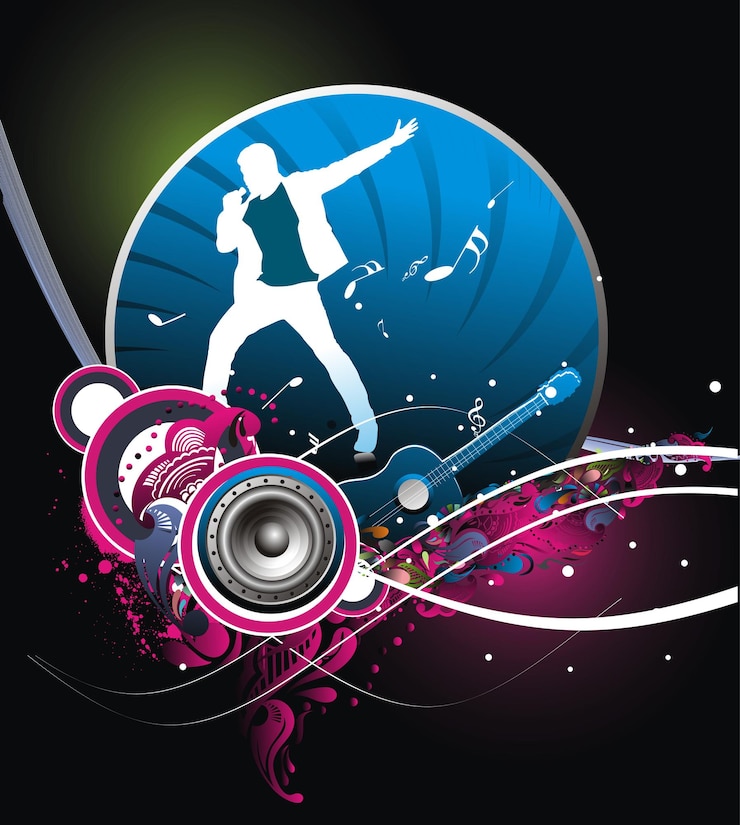 Vector Gratis silhouetted a young man performer the music with music theme background vector illustrationxdxaxdxaxdxa