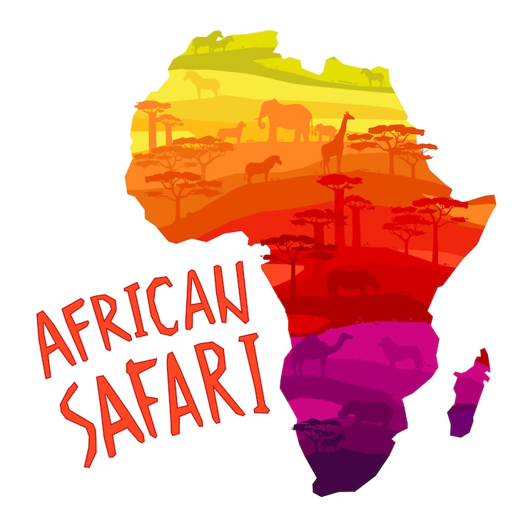 Vector Gratis siluet hewan afrika saat matahari terbenam