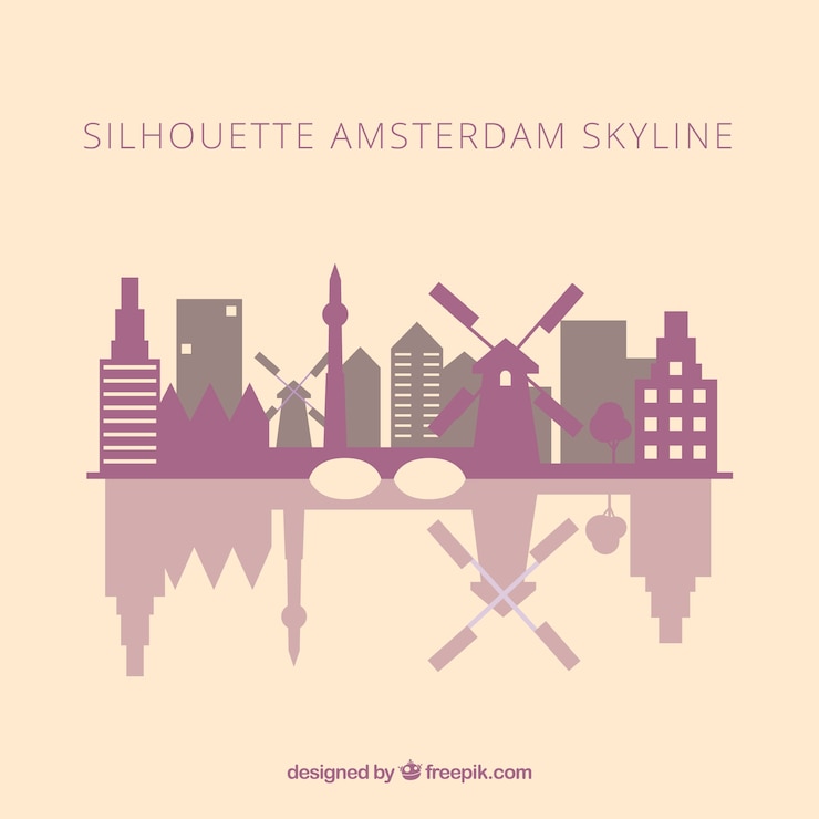 Vector Gratis siluet kaki langit kota amsterdam