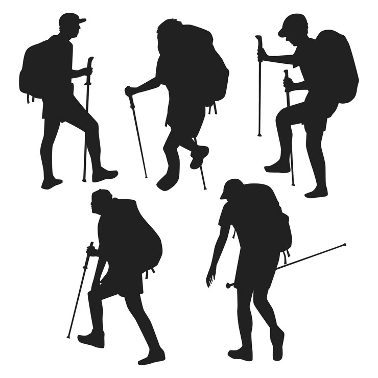 Vector Gratis siluet mendaki gunung digambar tangan