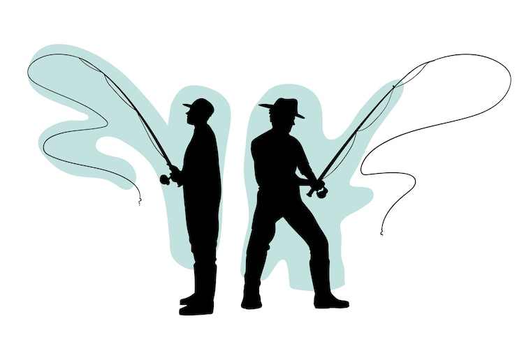 Vector Gratis siluet pemancing lalat digambar tangan