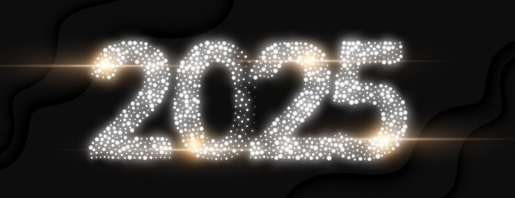 Vector Gratis silver sparkling 2025 lettering dark banner for new year festive