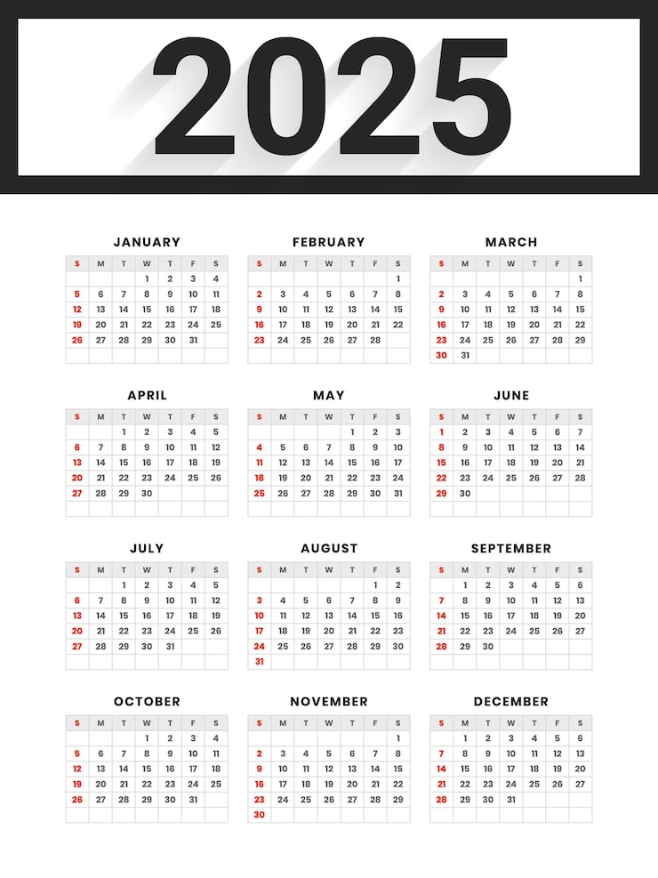 Vector Gratis simple 2025 annual calendar layout organize event or task