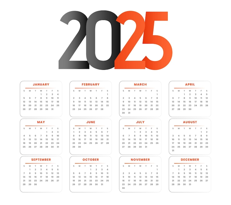 Vector Gratis simple 2025 yearly calendar template office stationery