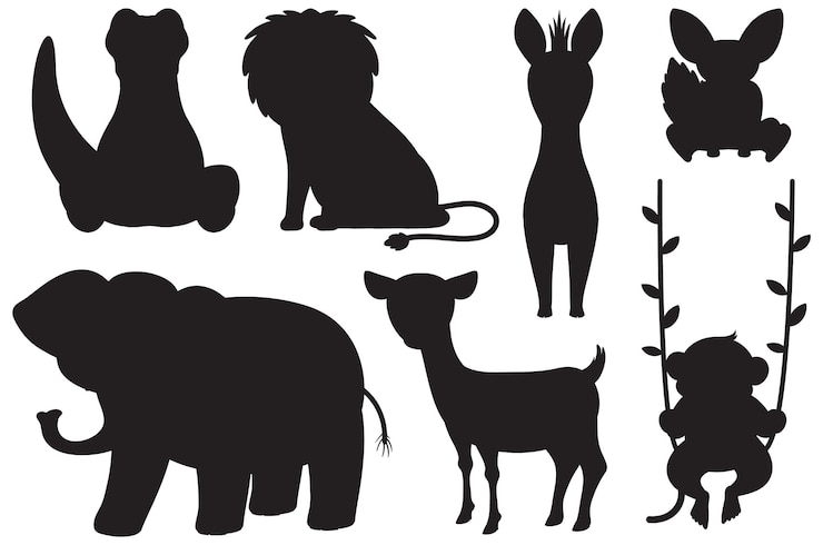 Vector Gratis simple silhouette cartoon of a group of wild animals