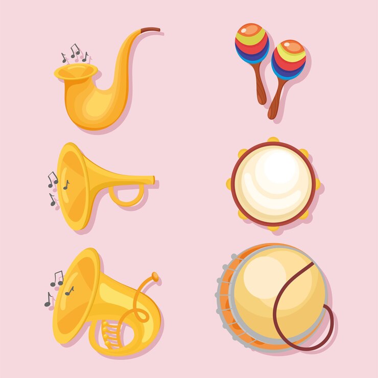 Vector Gratis six musical instruments set icons