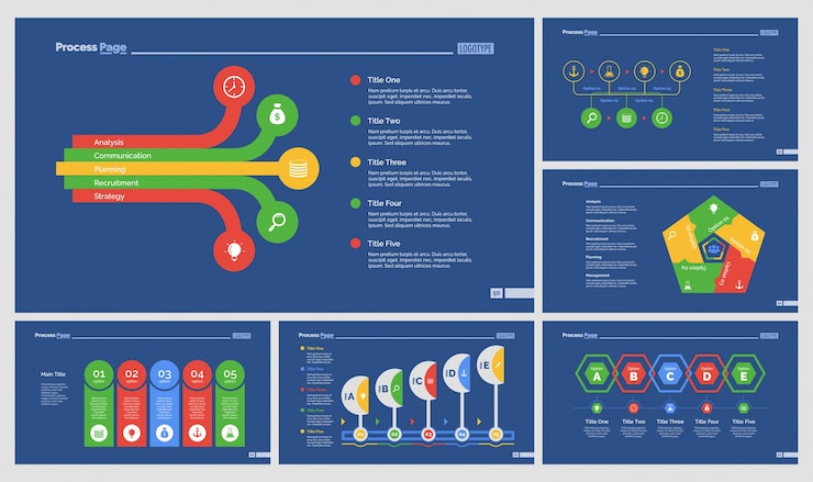 Vector Gratis six workflow diagrams slide templates set