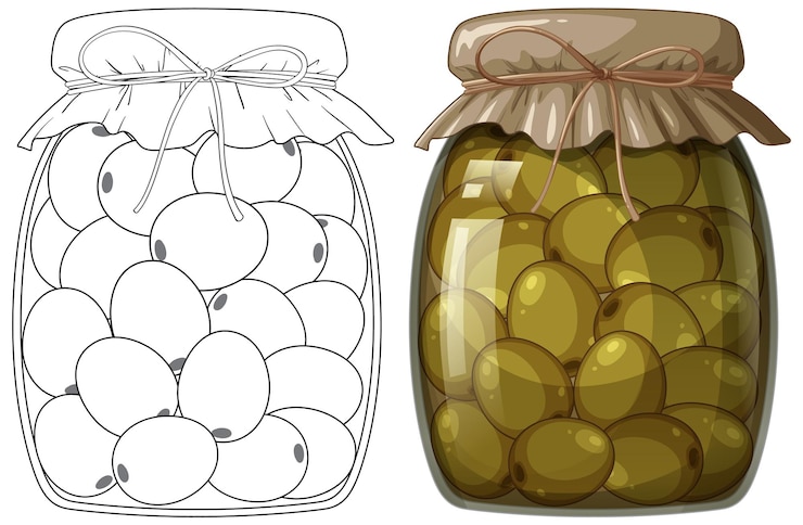 Vector Gratis sketch and colorful olives in jars