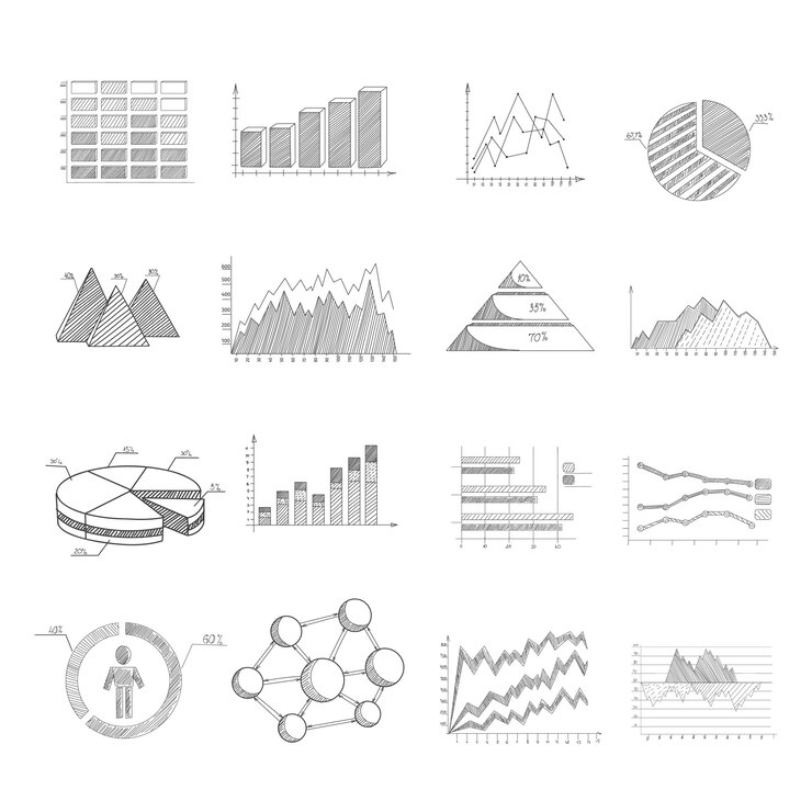 Vector Gratis sketch diagrams charts and infographic elements set