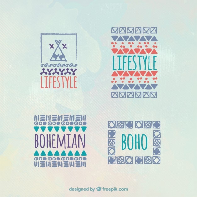 Vector Gratis sketsa set lencana boho ornamental