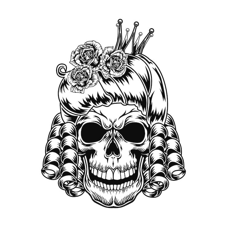 Vector Gratis skull of queen vector illustration. head of scary character with royal hairstyle and crown