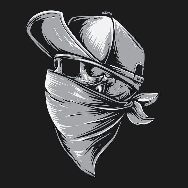 Vector Gratis skull wearing bandana and cap vector