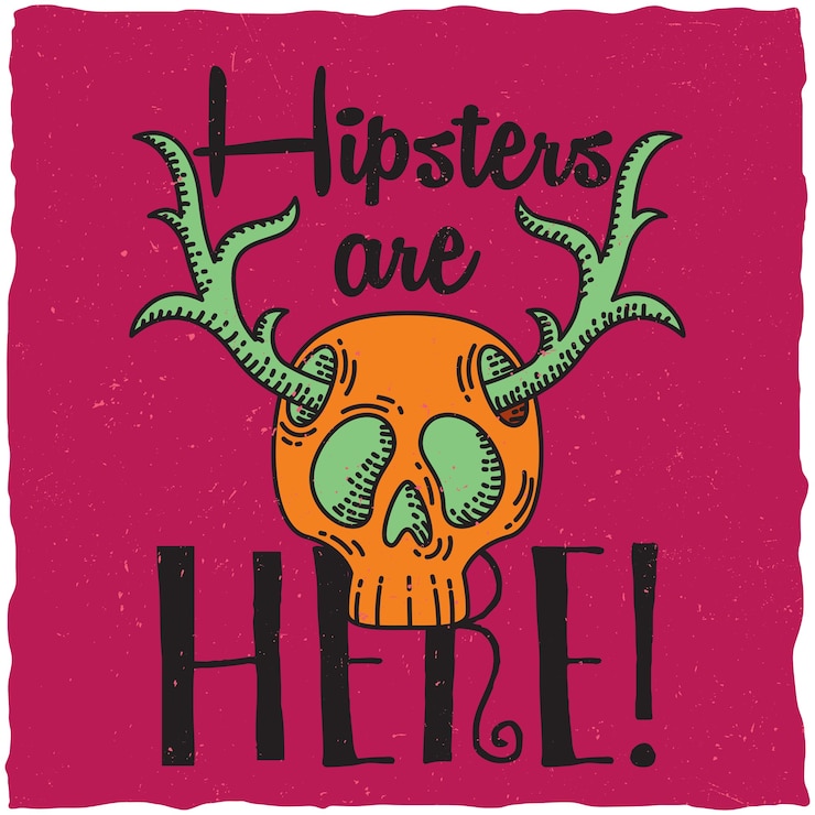 Vector Gratis skull with deer horns t-shirt label