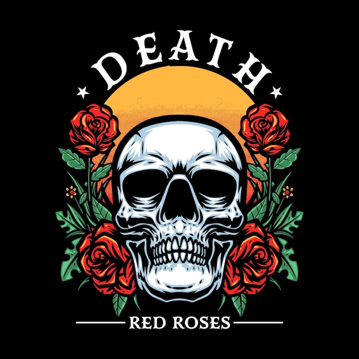 Vector Gratis skull with red roses clothing design