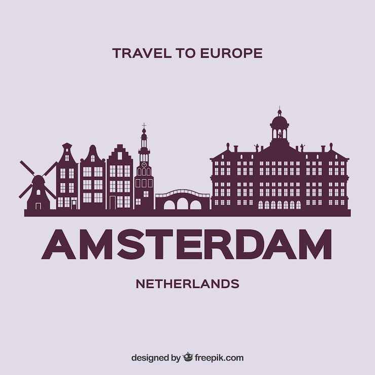 Vector Gratis skyline silhouette of amsterdam city