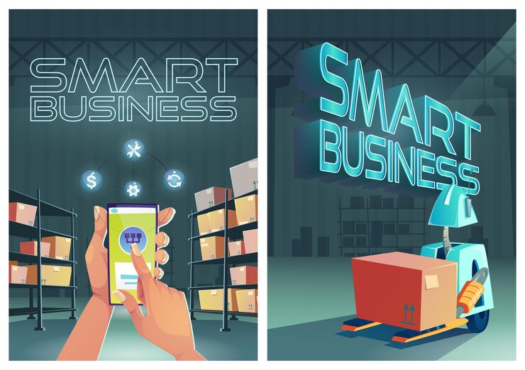 Vector Gratis smart business cartoon posters, robot loading box