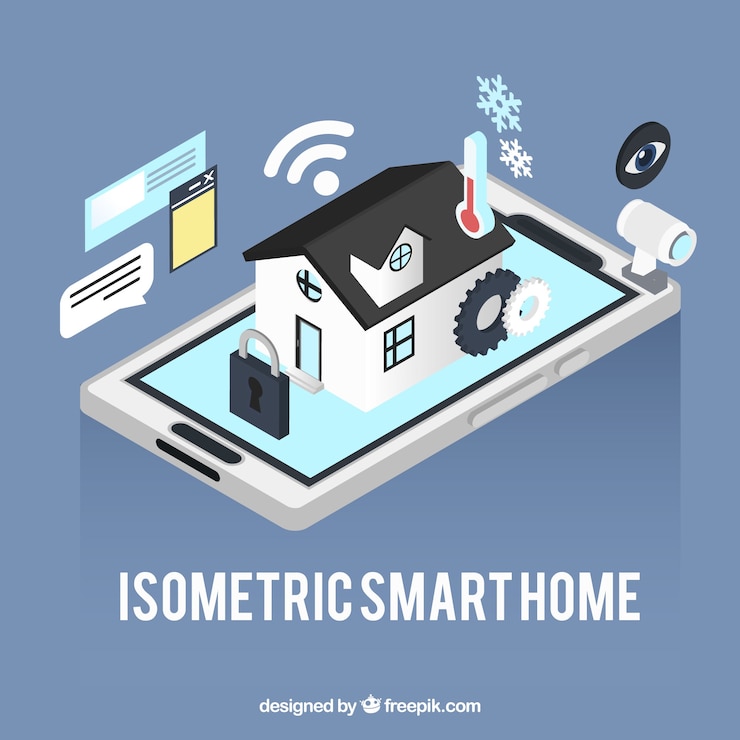 Vector Gratis smart home background with smartphone control 