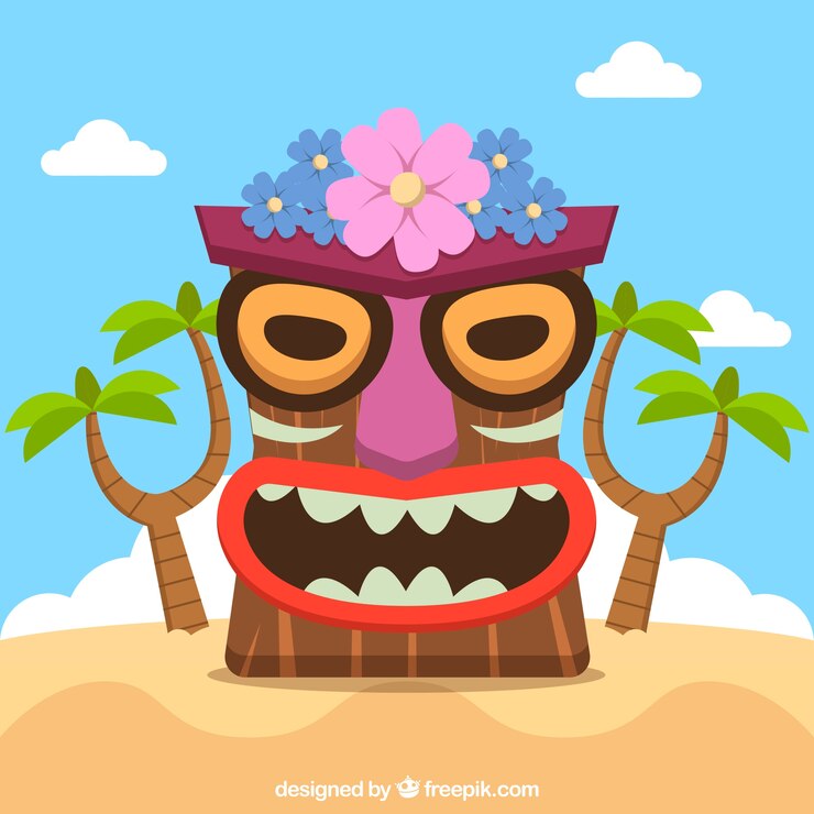 Vector Gratis smiley tiki mask with floral crown